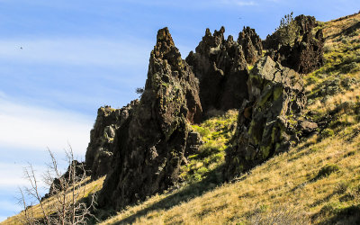 Jagged rock formations on Gillem Bluff Fault Escarpment in Tule Lake National Wildlife Refuge