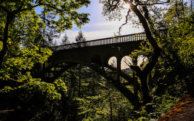 View of a Historic US Highway 30 bridge over Shepard’s Dell along the Columbia River Gorge