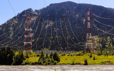 Bonneville Dam high power lines across the Columbia River Gorge