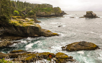 Dramatic shoreline being pounded by the surf in Cape Flattery 