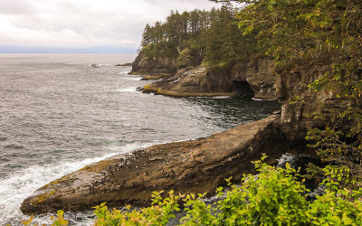 Shoreline with Vancouver Island Canada in the distance in Cape Flattery