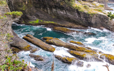 Rock outcroppings pounded by the sea in Cape Flattery