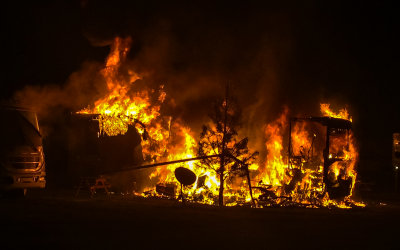 Flames engulf the entire 40 foot length of my RV in La Grande Oregon