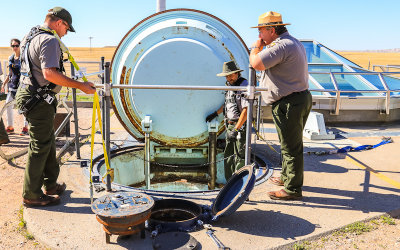 Park services prepare to enter the Delta-09 silo in Minuteman Missile National Historical Site