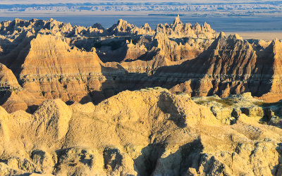 Light from the setting sun in Badlands National Park