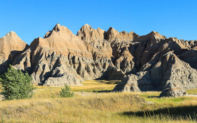 Light and shadows on the hillsides in Badlands National Park