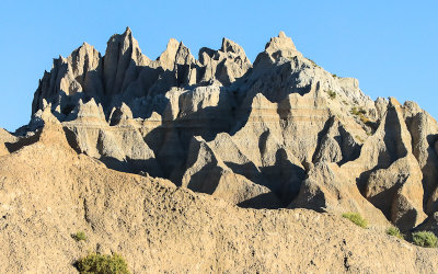 Pinnacles on a peak in Badlands National Park