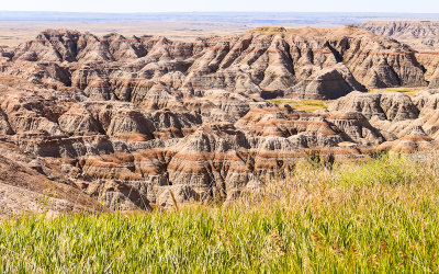 View from the Prairie into the basin in Badlands National Park