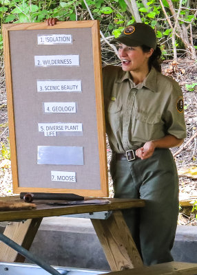 National Park Volunteer gives a history of the island presentation in Isle Royale National Park