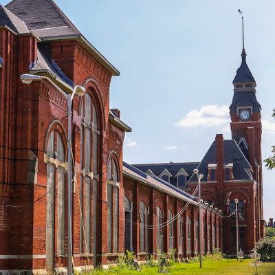 A wing of Executive Offices and the Pullman Clock Tower in Pullman National Monument