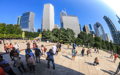 Self-portrait and view of downtown buildings in the Bean in Millennium Park in Chicago