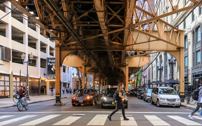 The L trestle over a street in Chicago