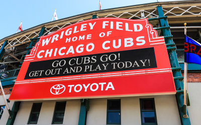 The marquee above the main entrance at Wrigley Field