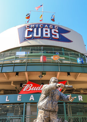 Harry Caray statue outside the bleacher entrance at Wrigley Field