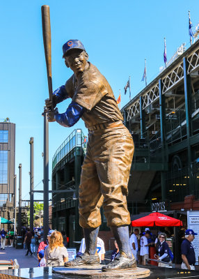 The statue of Cubs Hall of Famer “Mr. Cub” Ernie Banks outside of Wrigley Field