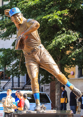The statue of Cubs Hall of Famer Ron Santo outside of Wrigley Field