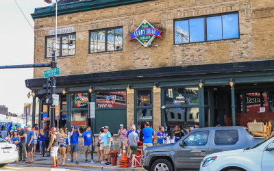 The Cubby Bear bar at the corner of Clark and Addison across from Wrigley Field