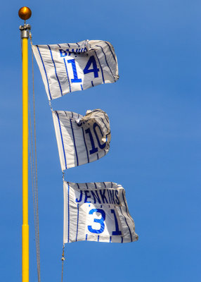 Retired numbers of Banks, Santo and Jenkins fly at Wrigley Field