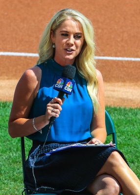 Comcast Sports Network reporter Kelly Crull before the game at Wrigley Field
