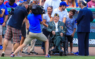 World War II Veteran on the field before the game at Wrigley Field
