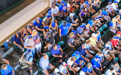 Fans in the field level seats at Wrigley Field