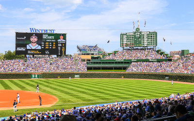View of the outfield from the lower deck at Wrigley Field