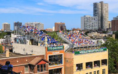 Rooftop seating and surrounding buildings outside of Wrigley Field