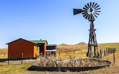 The Bone Cabin with University and Carnegie Hills in the distance in Agate Fossil Beds National Monument