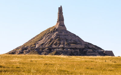 Chimney Rock from the north before sunset in Chimney Rock National Historic Site