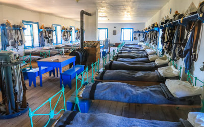 One of the squad bays in the Cavalry Barracks in Ft Laramie National Historic Site