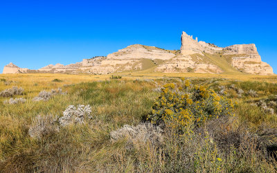 Scotts Bluff from across the prairie as seen from the east in Scotts Bluff National Monument