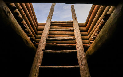 A ladder leading out of a Kiva in Pecos National Historical Park