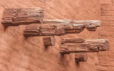 Cross beams inside the Pecos church ruins in Pecos National Historical Park