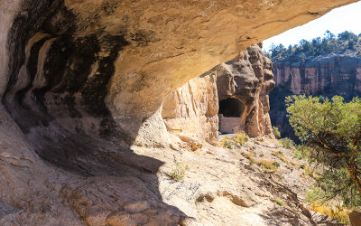 View from Cave One with Cave Three in the distance in Gila Cliff Dwellings National Monument