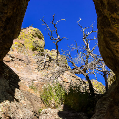 View looking out of the Echo Canyon Grotto along the Echo Canyon Trail in Chiricahua National Monument