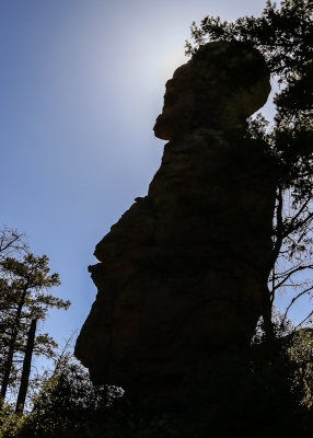 Silhouette of a balanced rock column along the Ed Riggs Trail in Chiricahua National Monument
