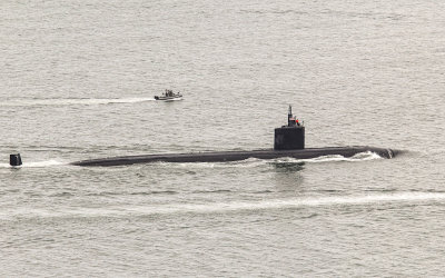 US Navy submarine leaving the port of San Diego