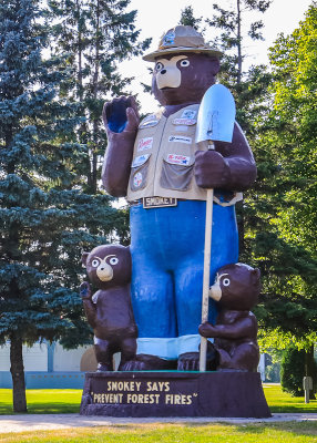 Smokey the Bear statue in Smokey Bear Park in International Falls Minnesota