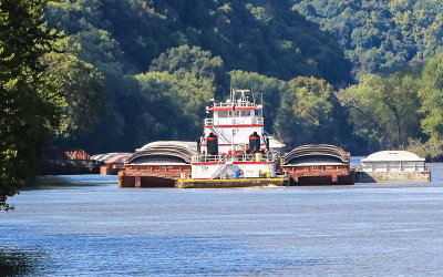 Grounded barge on the Mississippi near Effigy Mounds National Monument