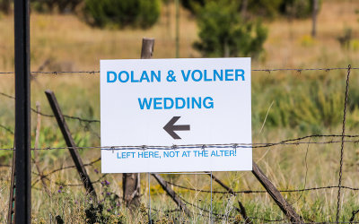 Left here, not at the alter wedding sign in Punta De Agua New Mexico