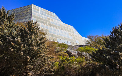 The sun reflecting off of the Rainforest building at Biosphere2