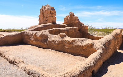 The ruins of smaller buildings in the compound in Casa Grande Ruins National Monument