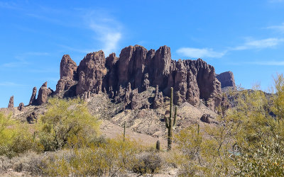 The Superstition Mountains with the Flatiron on the right from the Siphon Draw Trail in Tonto National Forest