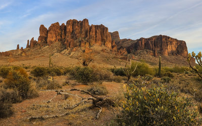 The Superstition Mountains at sunset in Tonto National Forest