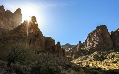 View along the Siphon Draw Trail at sunrise in Tonto National Forest