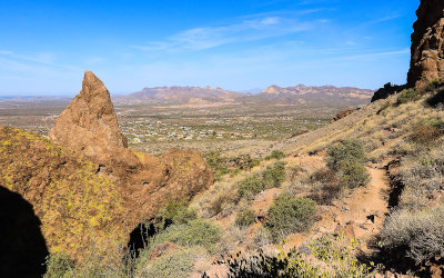 Looking toward Phoenix from the Superstition Mountain Range in Tonto National Forest
