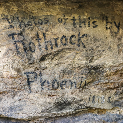 Photographer G.H. Rothrocks advertisement at Montezuma Well in Montezuma Castle National Monument