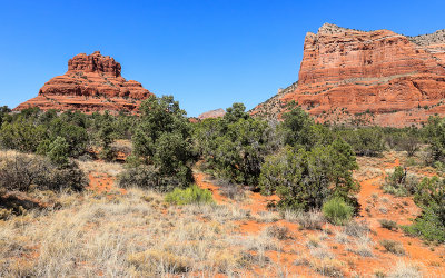Red rock formations from the Bell Rock Vista in Sedona Arizona