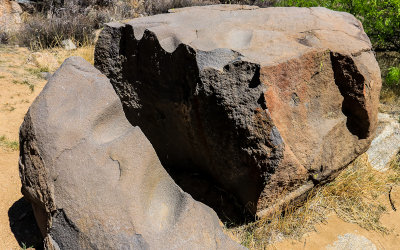 Broken bolder with grind stone wear markings along the Badger Springs Trail in Agua Fria National Monument