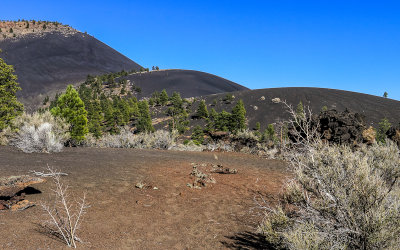 Sunset Crater and cinder dunes from the Bonito Vista Trail in Sunset Crater Volcano National Monument